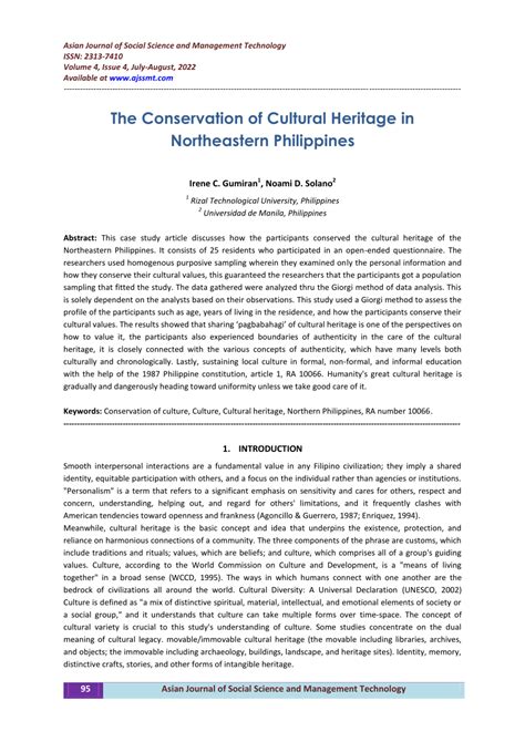 (PDF) THE CONSERVATION OF CULTURAL HERITAGE IN NORTHEASTERN PHILIPPINES