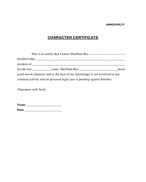 Sample Character Certificate - Edit, Fill, Sign Online | Handypdf