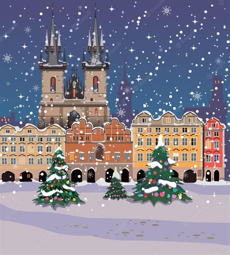 Feliz navidad nochevieja en praga vector | Vector Premium