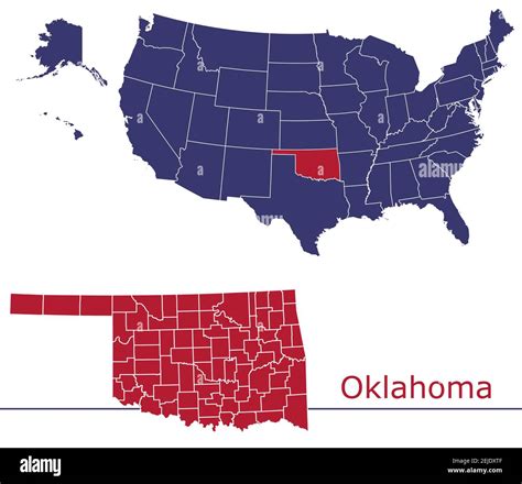 Oklahoma counties vector map outline with USA map colors national flag ...