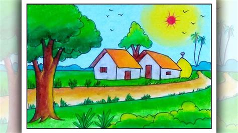 Easy Village Drawing | Simple Scenery for Kids