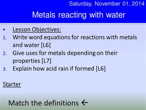 Reactions of metals with water HT | Teaching Resources