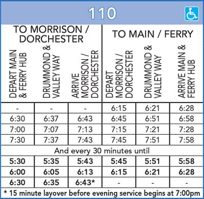 Route 110 Transit Schedule