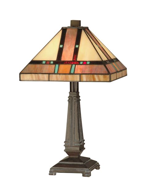 Dale Tiffany TT10090 Bronze 2-Light Mission Table Lamp With Art Glass Shade | eBay