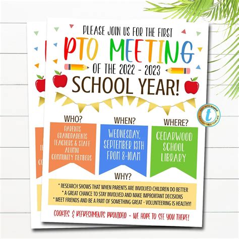 PTO PTA Meeting Flyer | Parent School Newsletter – TidyLady Printables School Volunteer, School ...