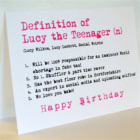 personalised definition girl's teenage birthday card by sew very english | notonthehighstreet.com