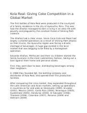 Kola Real.docx - Kola Real: Giving Coke Competition in a Global Market ...