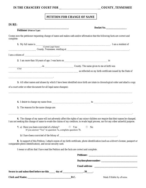 Free Tennessee Name Change Forms - PDF – eForms