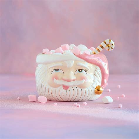 Papa Noel in Pink Punch Bowl w/Ladle, White - Glitterville Studios