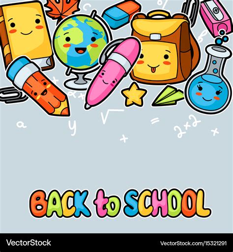 Back to school kawaii background with cute Vector Image