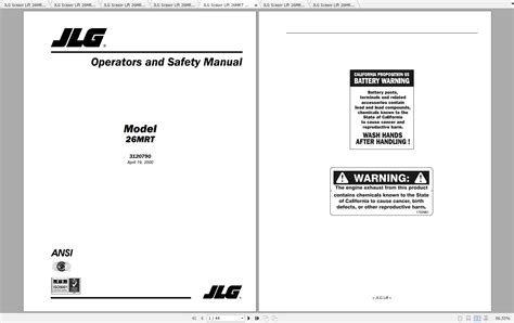 JLG Scissor Lift 26MRT Operation, Service & Parts Manuals