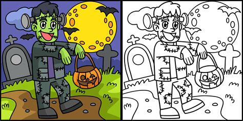 Zombie In Cemetery Halloween Colored Illustration 8822709 Vector Art at Vecteezy