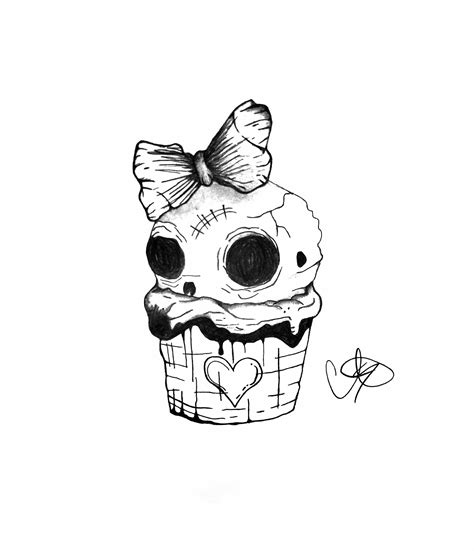 Skull Cupcake 8x10 Art Print, Cute Creepy Drawings, Horror Art, Macabre ...