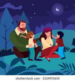 Parents Couple Sons Field Night Vector Stock Vector (Royalty Free) 1524955655 | Shutterstock
