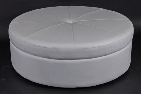 Leather Round Ottoman - White - Houston Furniture