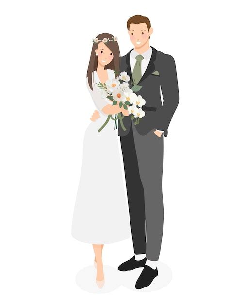 Premium Vector | Cute cartoon young wedding couple with Phalaenopsis orchid bouquet flat style