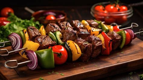 Premium AI Image | A Photo of Beef Kabobs with Grilled Vegetables