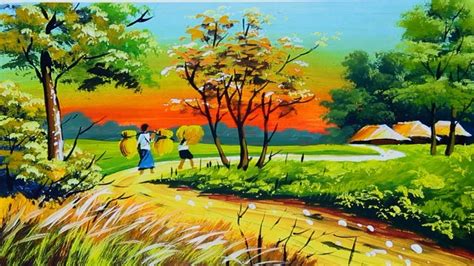 Landscape Village Road Painting | Acralic Scenery Painting With Tutoril '' Na Academy'' - YouTube