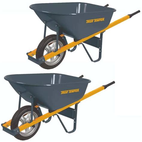 True Temper 6 cu. ft. Wheelbarrow with Steel Handles and Flat Free Tire ...