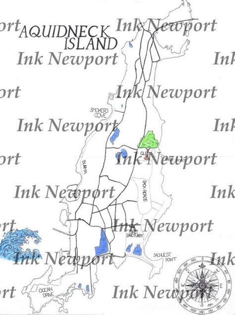 Aquidneck Island Newport Map Poster