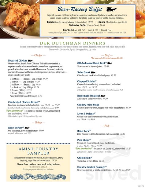 Der Dutchman Restaurant menu in Plain City, Ohio, USA