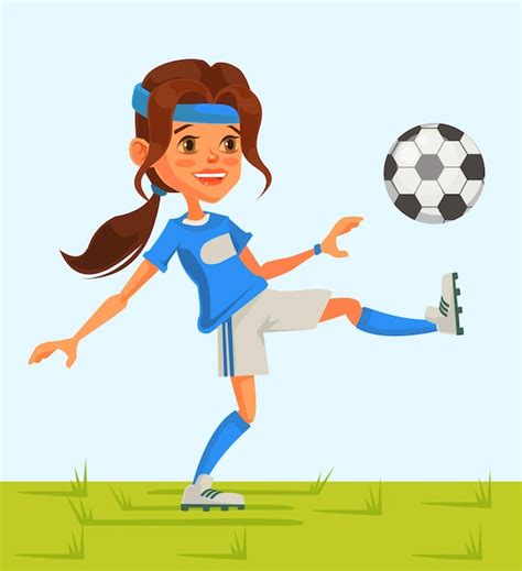 Premium Vector | Little girl soccer character play football. cartoon