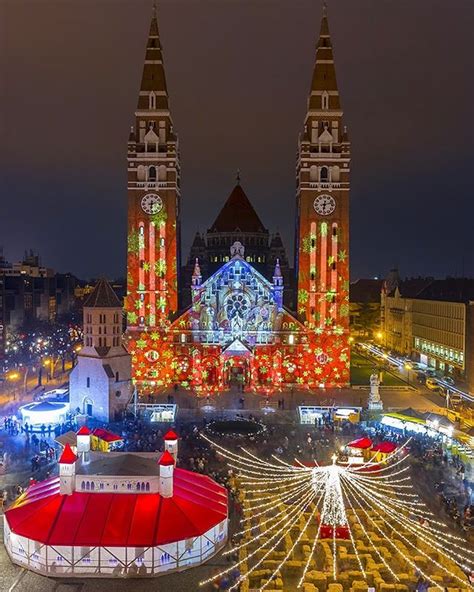 Christmas lights and market in Szeged, Hungary : europe