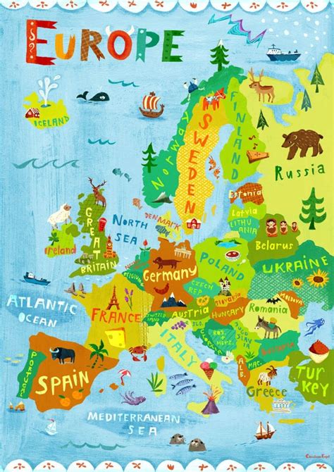 Europe Map Illustration / Digital print poster / Kids by ChEngel