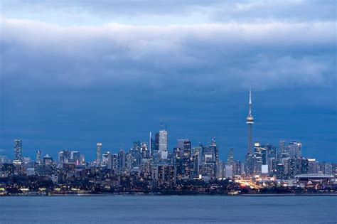 Premium Photo | View of city at waterfront toronto at night