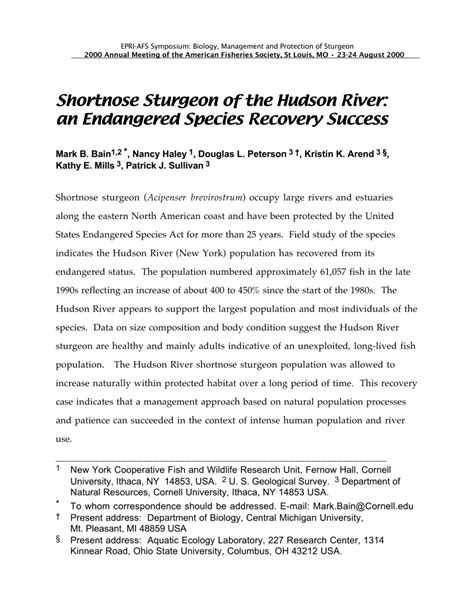 (PDF) Shortnose Sturgeon of the Hudson River: an Endangered Species ...