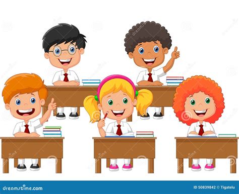 School Children Cartoon In Classroom At Lesson Stock Vector - Image ...