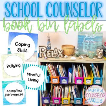 School Counselor Book Bin Labels by Mindful Counselor Molly | TpT