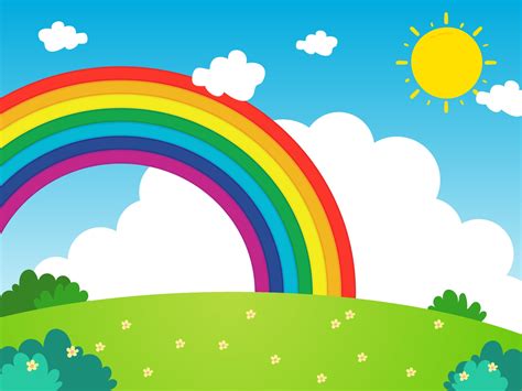 Rainbow with clouds and sun background 2220745 Vector Art at Vecteezy