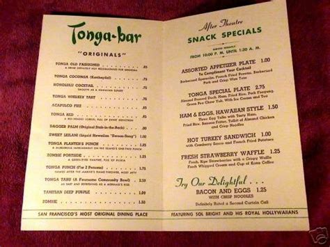 Tonga Room Menu Fairmont Hotel Nob Hill San Fran | #30857976