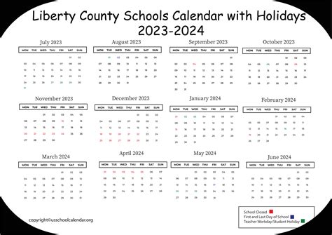 Liberty County Schools Calendar with Holidays 2023-2024