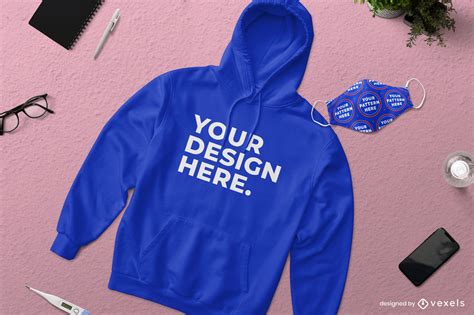 Hoodie Face Mask Mockup Composition Vector Download