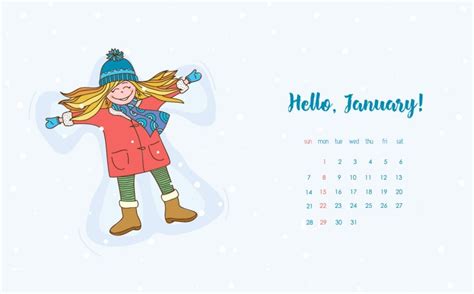 Hello January 2018 Cute Calendar Wallpaper | Desktop wallpaper calendar ...