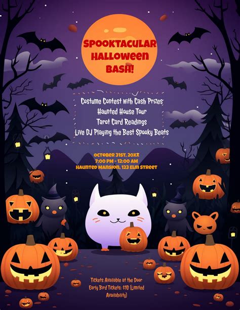 Cute Pumpkin Cat Moonlight Halloween Flyer Google Slides Template