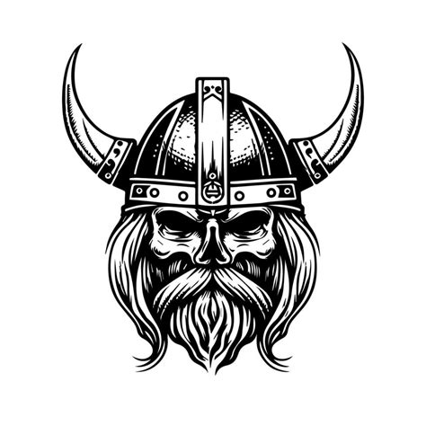 Viking Head Logo hand drawn black and white Illustration 21337890 ...