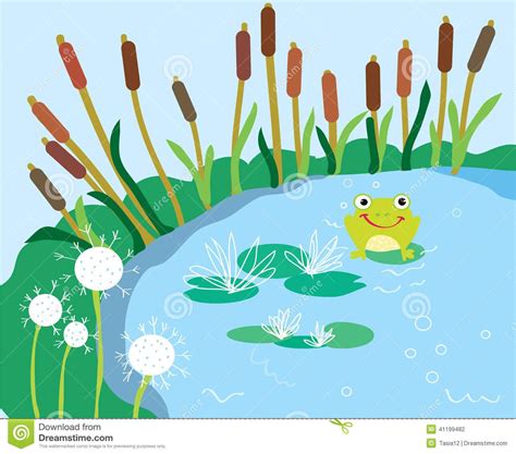 Cute Green Frog Cartoon On A Lily Pad Royalty Free Stock Image ... | Frog art, Lily pads, Frog ...