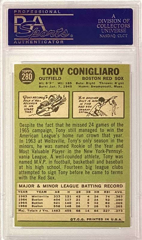 Tony Conigliaro 1967 Topps Boston Red Sox Baseball Graded Card (Grade 4 ...