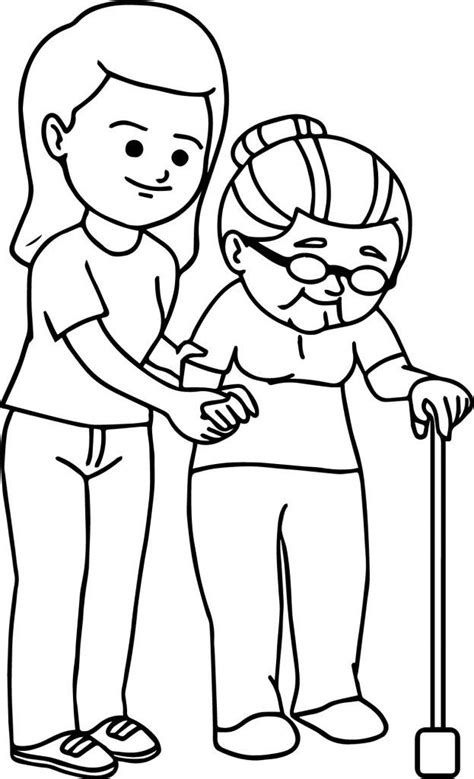 Printable Coloring Pages Kids And Elderly Sharing With Each Other