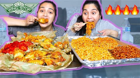 MUKBANG! WINGSTOP & 4X SPICY RAMEN! | Twinnect - YouTube