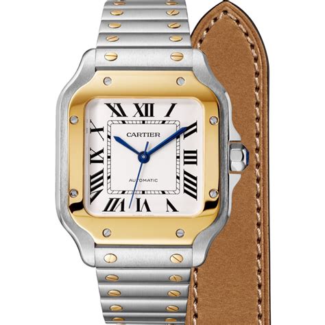 Cartier Santos De Cartier Watch Medium Model, Automatic Movement, Yellow Gold, Steel ...