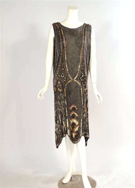 Art Deco Hand Beaded 1920's Evening Dress, Rare Larger Size | From a collection of rare vintage ...