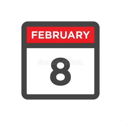 February 8 Calendar Icon with Day of Month Stock Vector - Illustration ...