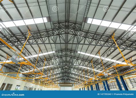 Steel Roof Truss In Car Repair Center, Steel Roof Frame Under Construction, The Interior Of A ...