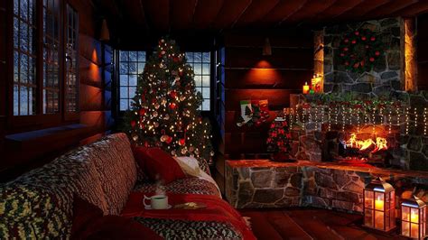 Cozy Christmas Log Cabin Ambience - Relaxing Fireplace and Blizzard ...