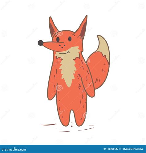 Funny Cute Fox Character Standing. Flat Vector Illustration. Isolated on White Background. Stock ...