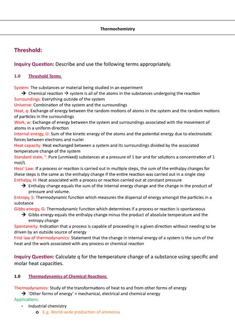 Thermochemistry - Lecture notes - CHEM1011 - UNSW Sydney - Studocu